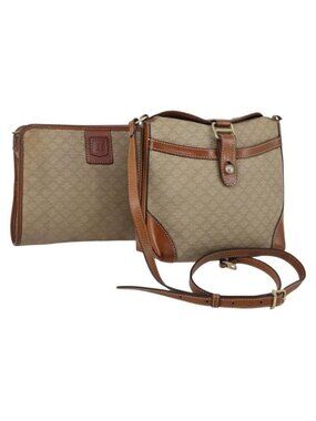 Authentic CELINE Macadam Canvas Shoulder Bag PVC Beige Gold
